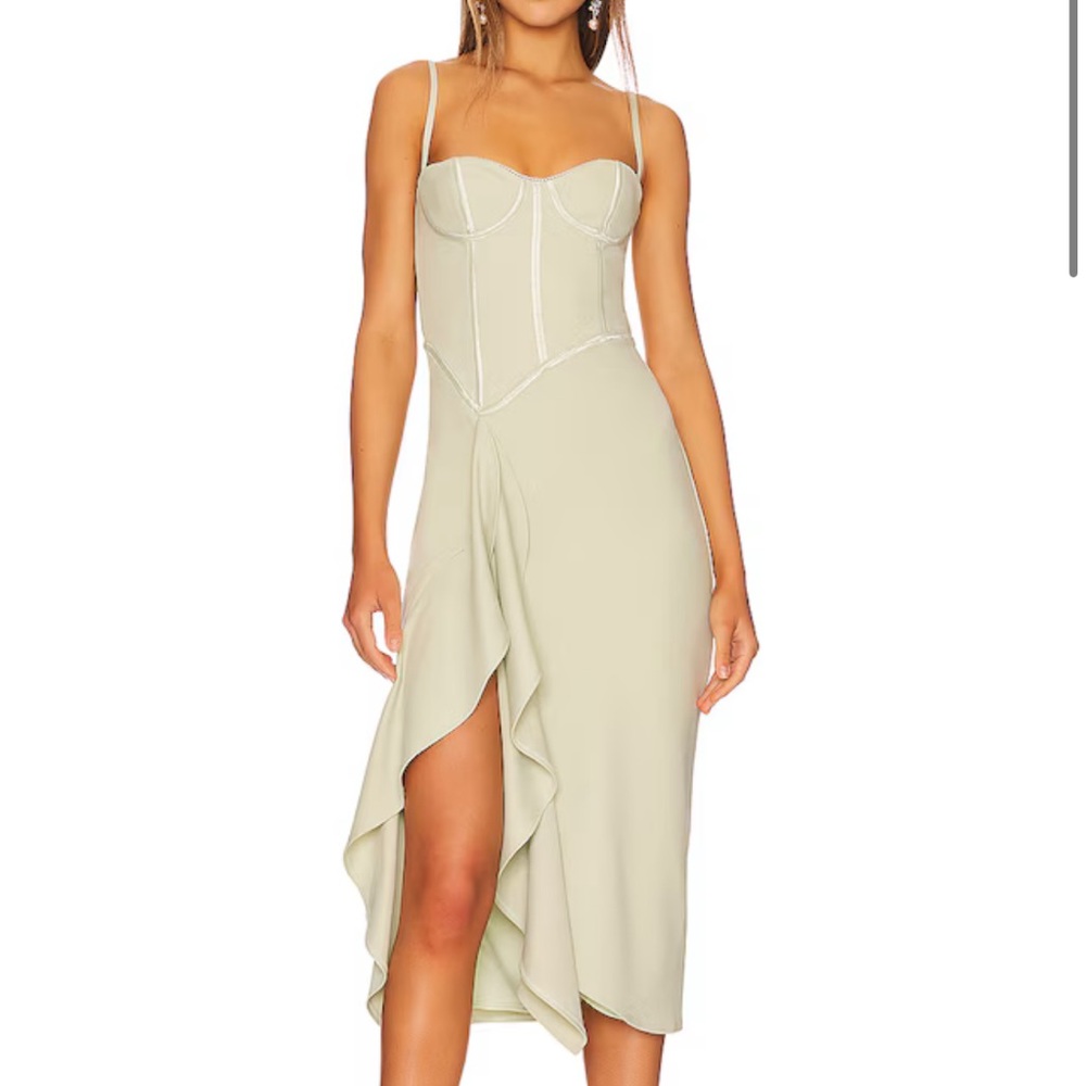 Katie May Pale Sage Bustier Ruffle Midi Dress